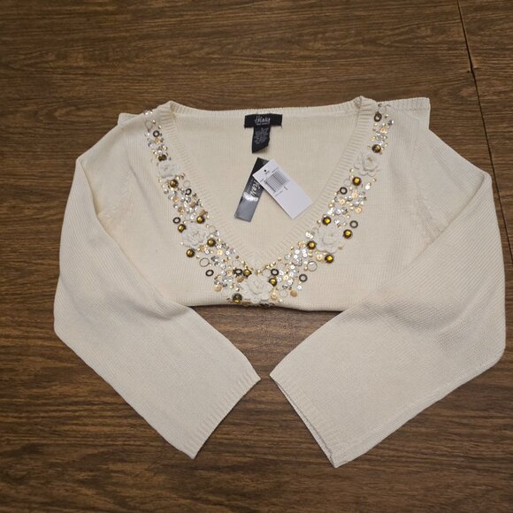HENRY NEW YORK Women's 100% Cotton V-Neckline Beaded L/Sleeves Sweater - SML - Picture 10 of 13